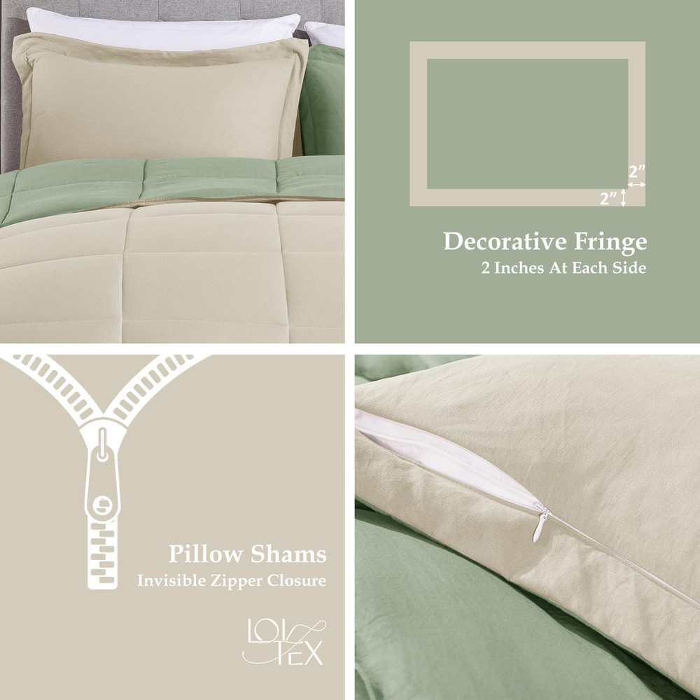 3PCS Sage Green Comforter Set King - Ultra Soft Washed Microfiber Comforter King
