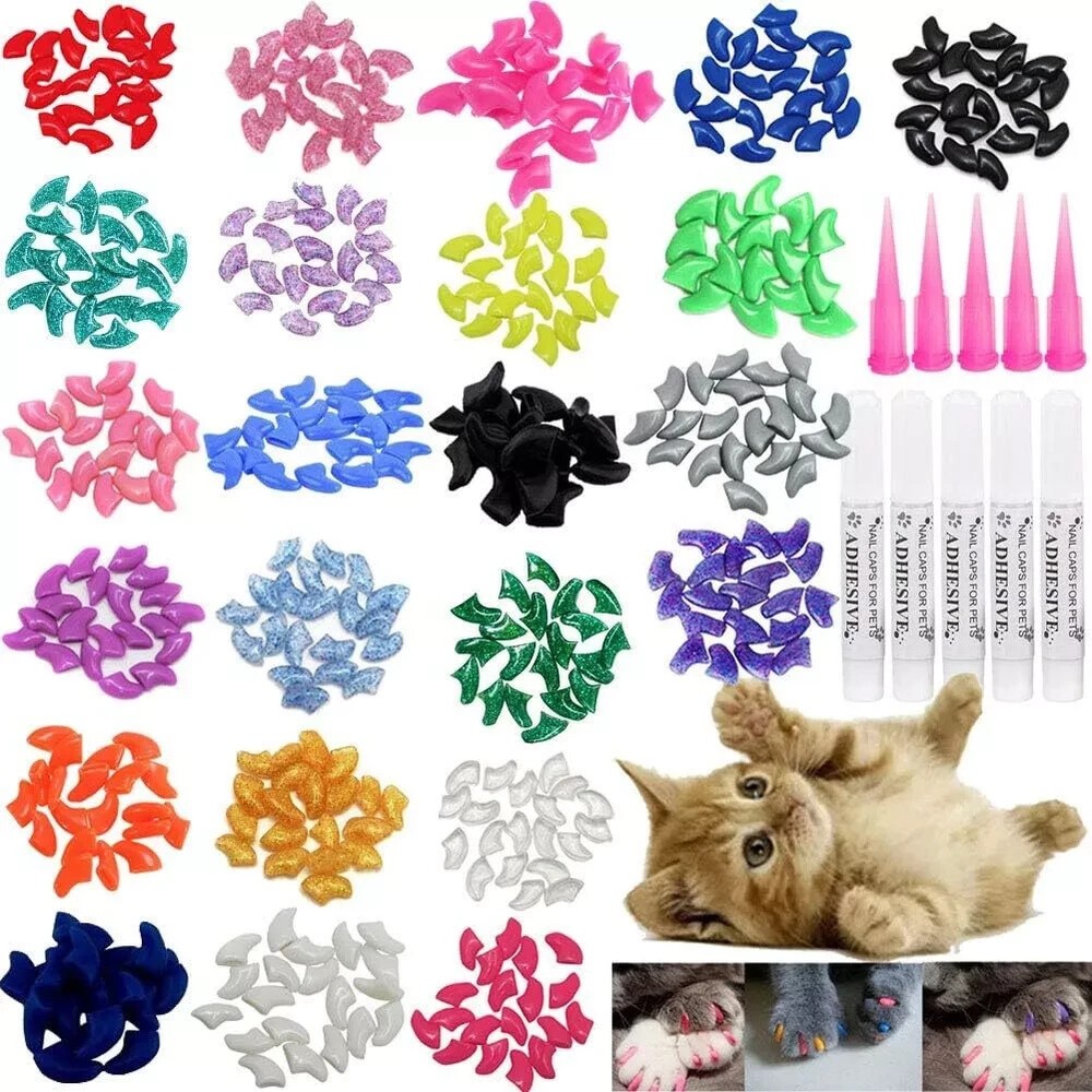 VICTHY Cat Nail Caps, 100pcs Medium Size 5 Colors with Glue Small, Multicolor