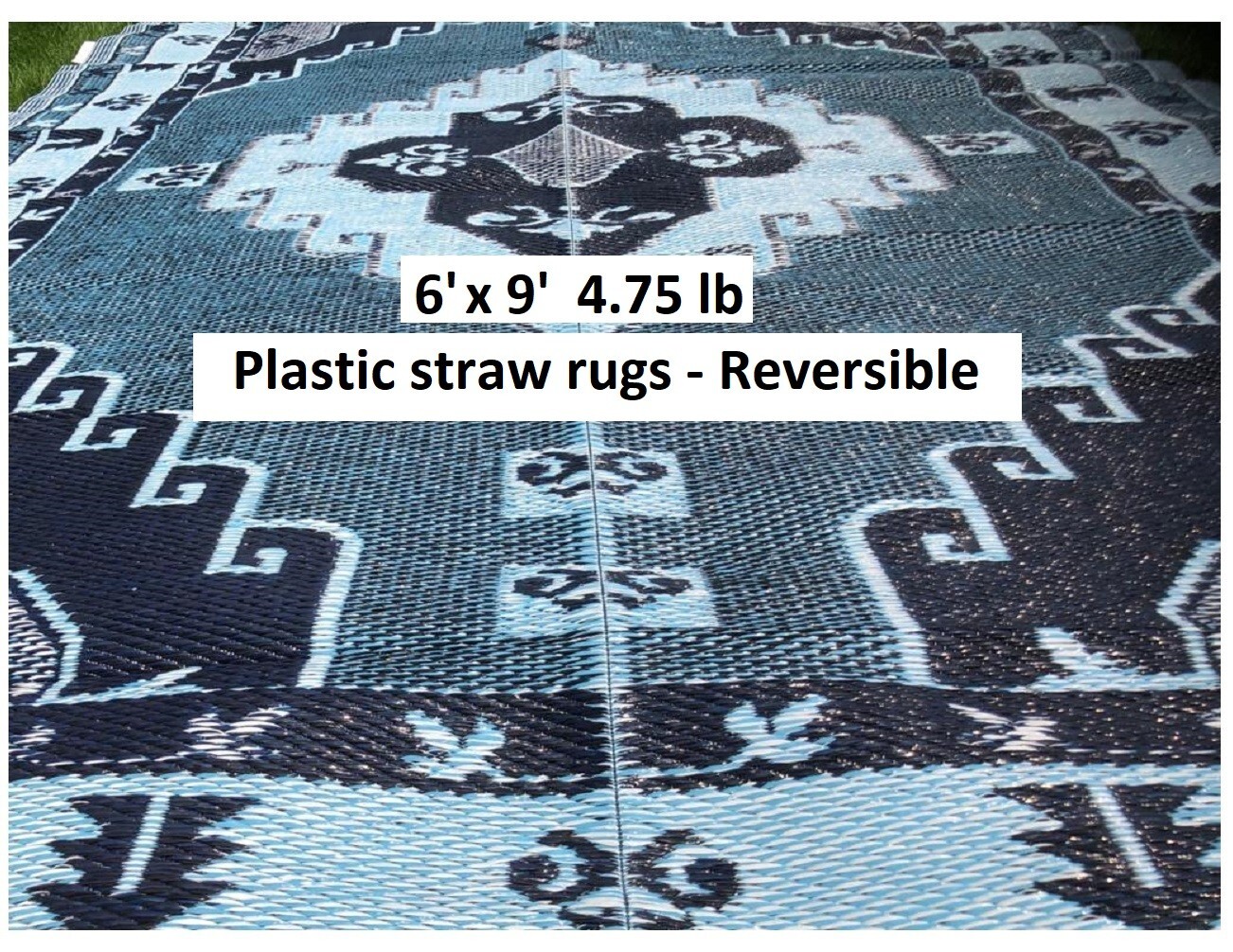 Outdoor rug 6x9 Reversible patio Plastic Straw mat RV Camping picnic used4photos