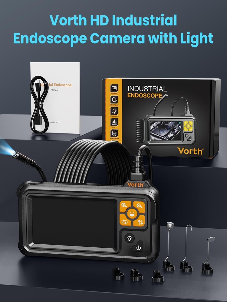 Vorth Endoscope Camera with Light, 4.3" IPS Screen 1080P Borescope with 8 LED...