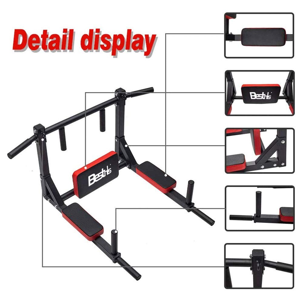 Wall Mounted Pull Up Bar and Dip Station, Heavy Duty Wall Mount Pullup Chin U...