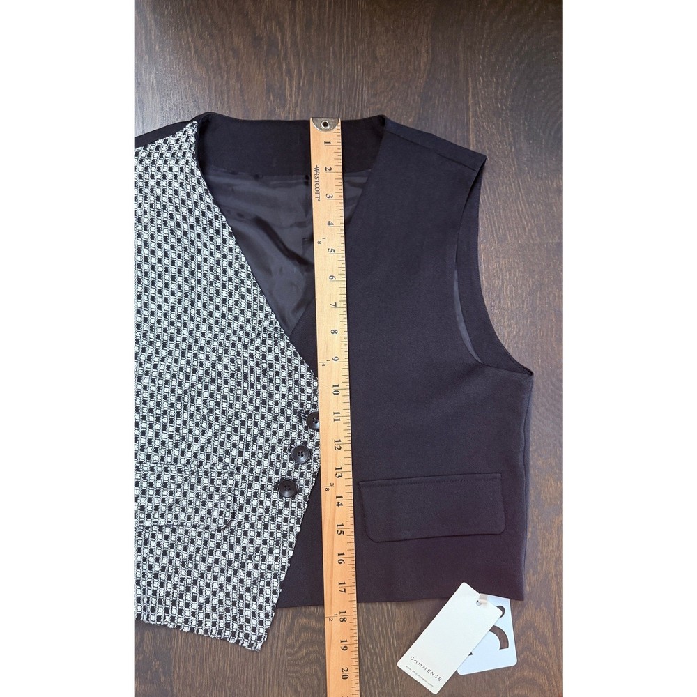 NWT Commense Womens Asymmetrical Houndstooth Split Vest Black White Size M New