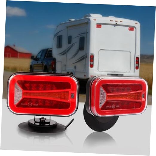 Wireless Trailer Lights Kit Magnetic – Rechargeable LED Tail Light, 90°