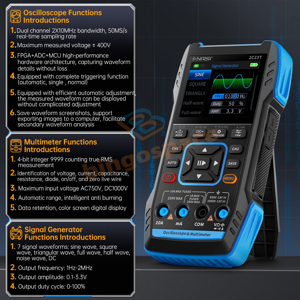 FNIRSI 2C23T Handheld Digital Oscilloscope Multimeter Function Signal Generator