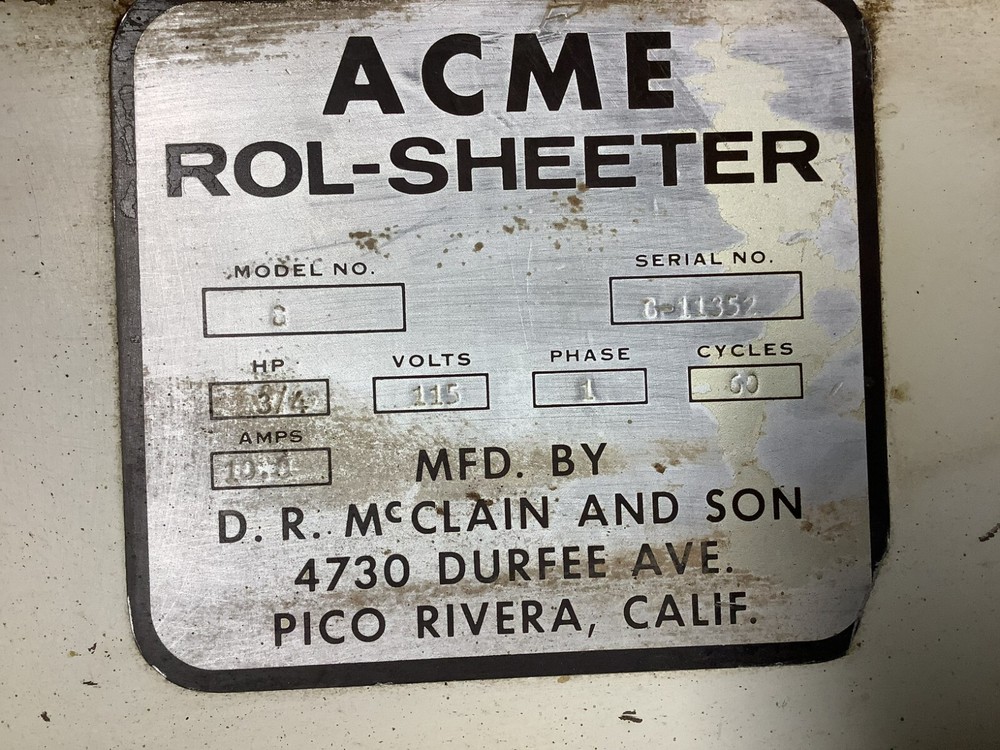 Dough Sheeter Acme 8 115V 1ph Tested