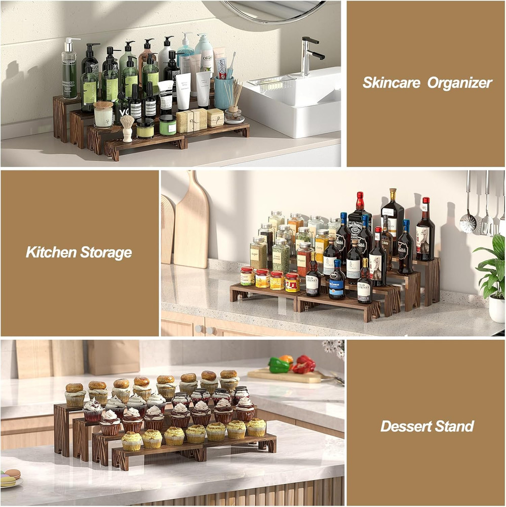 Wooden Tiered Riser Display Set for Events, Stackable Dessert Stands (4 pcs)