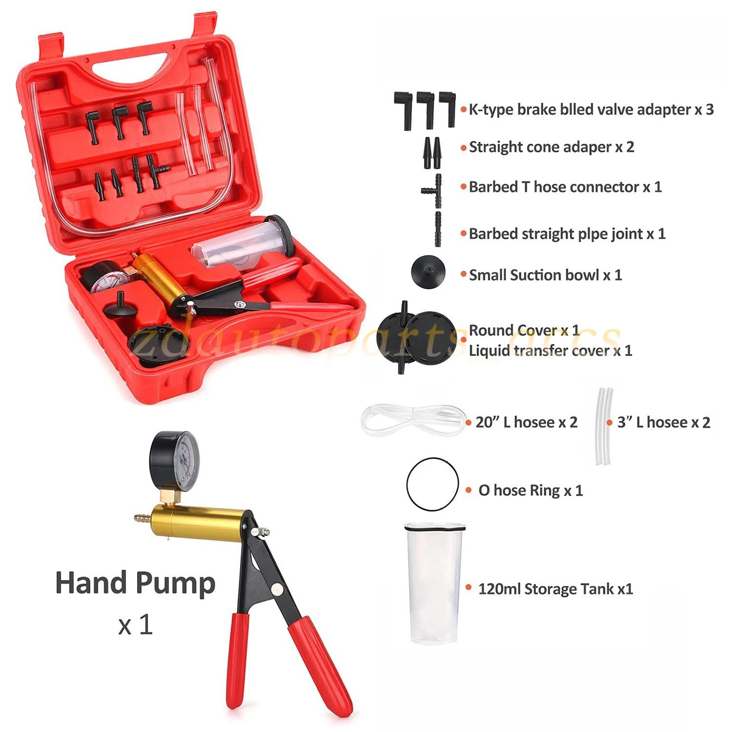 Hand Held Vacuum Pressure Pump Tester Set Brake Fluid Bleeder Bleeding Kit + Box