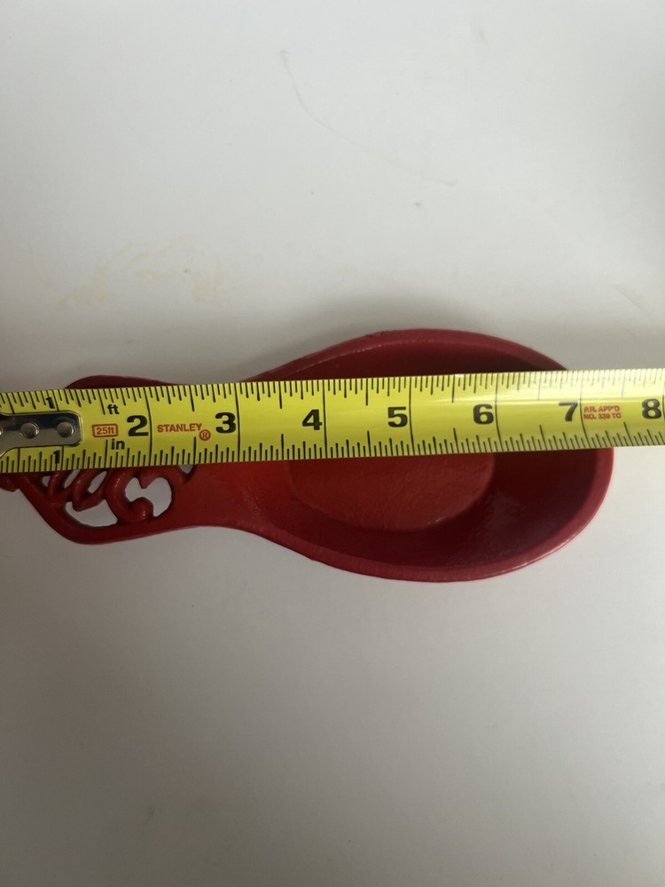 Red Enameled Solid Cast Iron Rounded Napkin Holder and Spoon Rest Set