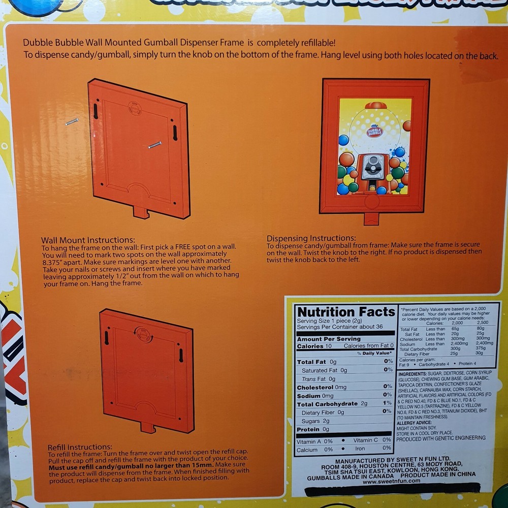 Dubble Double Bubble Wall Mounted Gumball Dispenser Frame Mount Machine