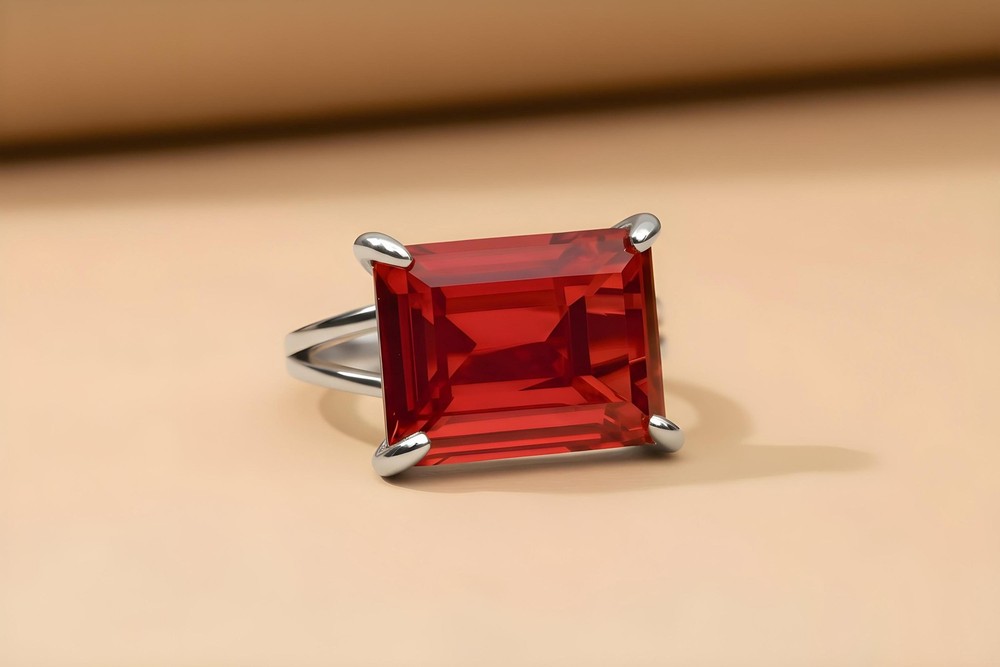 Ruby Silver Ring Handmade Emerald Cut Rectangle Prong Setting Gift