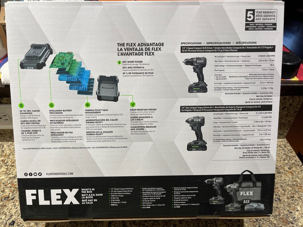 NEW! Flex 24V Compact Drill Driver & Compact Impact Driver Combo Kit - FXM205-2A