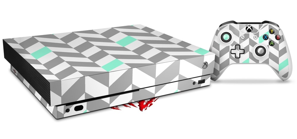 Skin for XBOX One X Console Controller Chevrons Gray Seafoam Decal