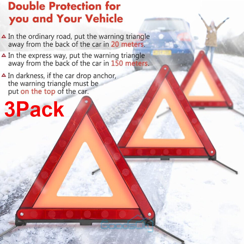 3-PACK Safety Triangles DOT Approved Warning Triangles Enmergency Reflector
