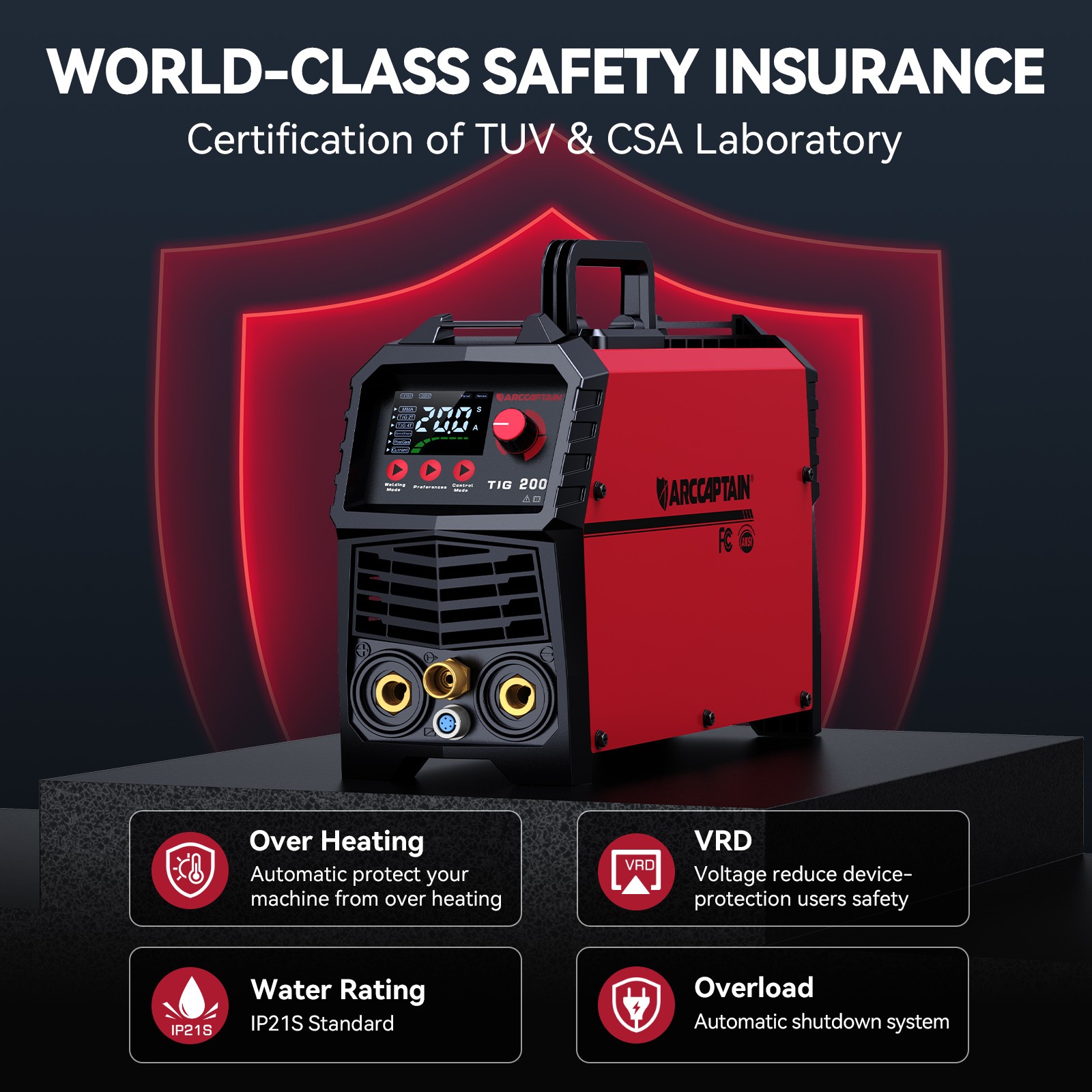 ARCCAPTAIN TIG Welder 200A High Frequency 110v/220v Dual Voltage TIG/Stick/Arc