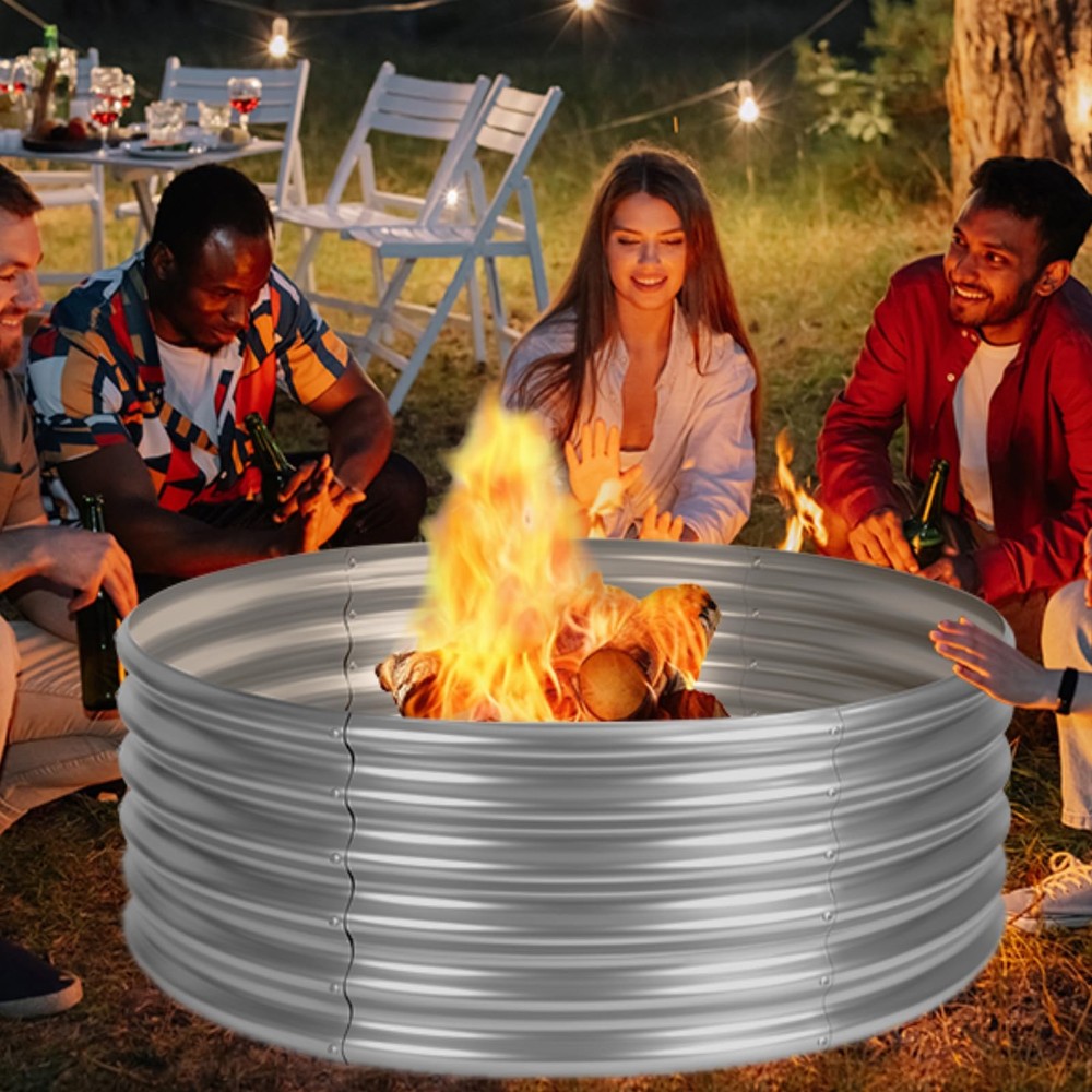 48 inch Fire Pit Ring, 4FT Galvanized Fire Ring, Wood Burning Fire Pits Ring,
