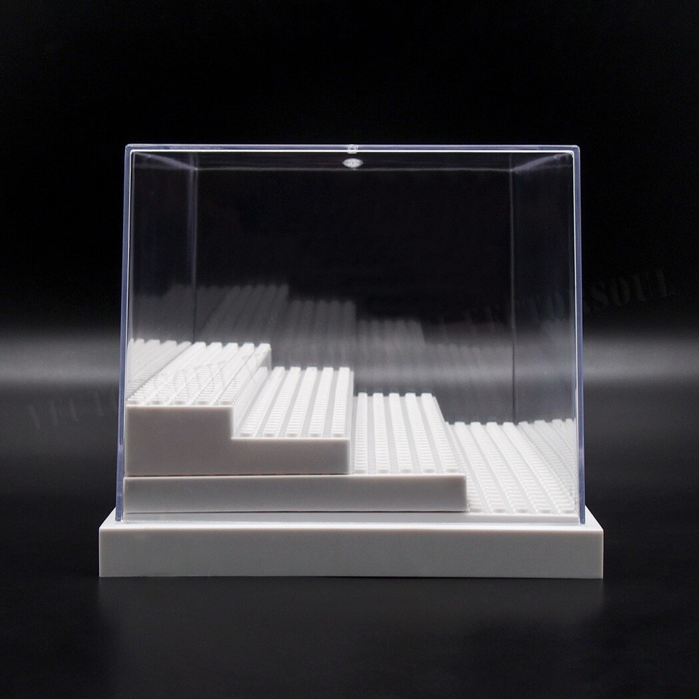 US White Acrylic Display Case Box 4 Steps For Building Blocks Plastic Base 24cm
