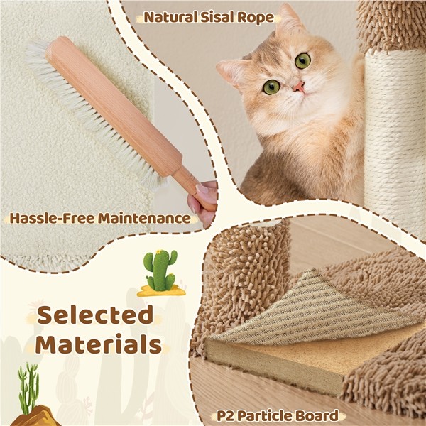 42″ Height Cactus Cat Tree with Natural Sisal, Basket, Scratching Posts