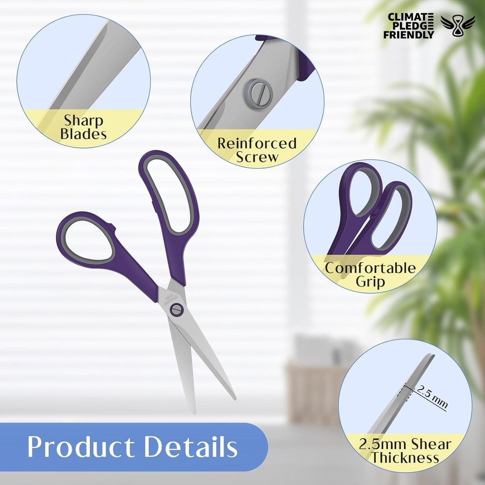 3 Pack Scissors Set, 8.3" Heavy Duty Scissors with 25 mm Thickness Sharp Blad...