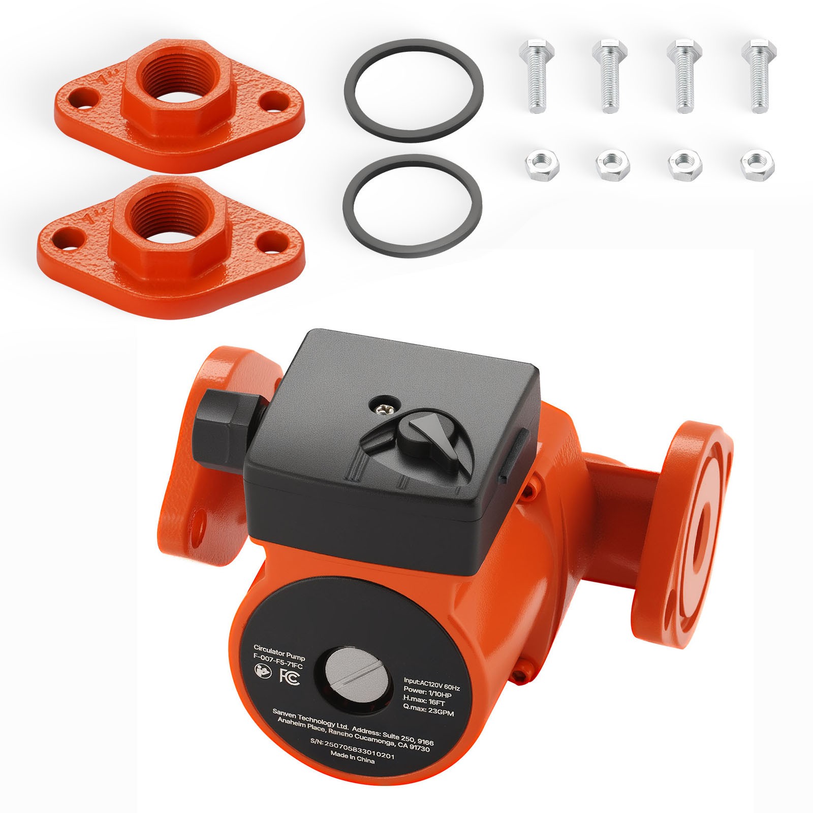 Uimoso Cast Iron Circulator Pump for Hot Water, 1/10HP, 23GPM Flow Rate