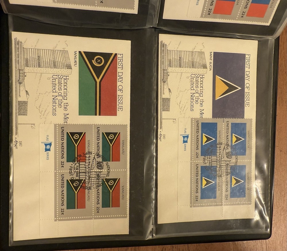 104 Mixed UNITED NATIONS First Day Covers Stamps 1985-1987 W/ Binder. Rare Lot