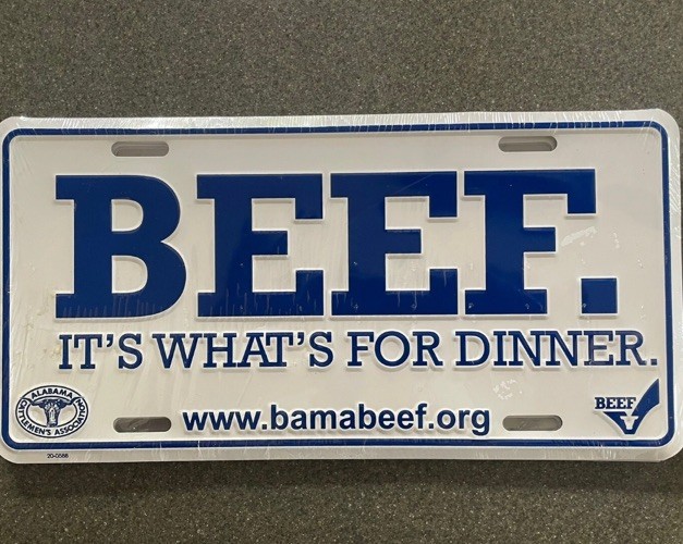 BEEF It's What's For Dinner METAL License Plate - blue Raised Letters EAT BEEF
