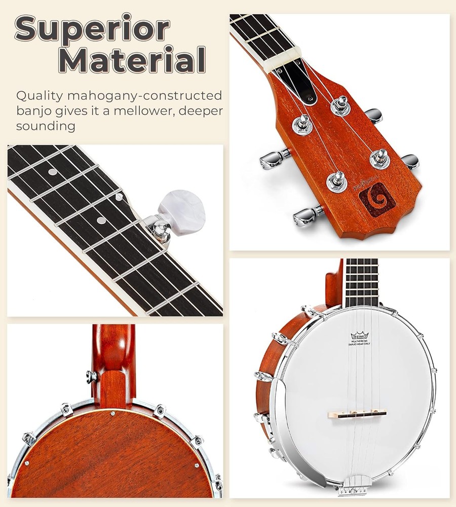 Portable 5-String 26 Inch Mini Banjo with Complete Beginner Kit & Accessories