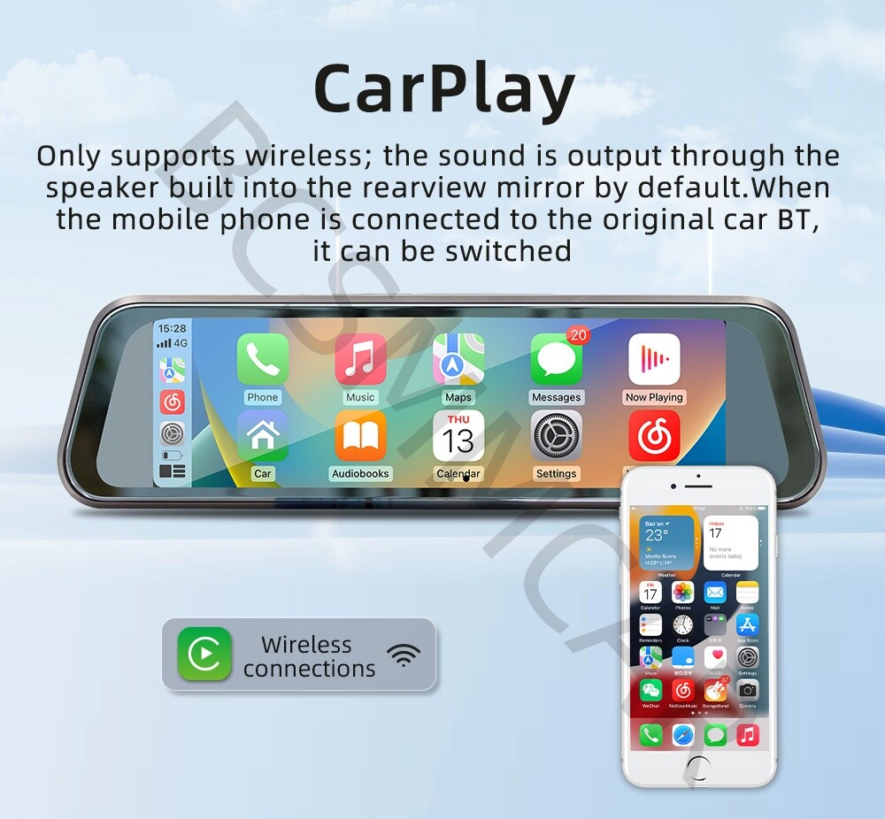 Rear View Mirror Car DVR Camera Recorder Touch Screen For CarPlay Android Auto