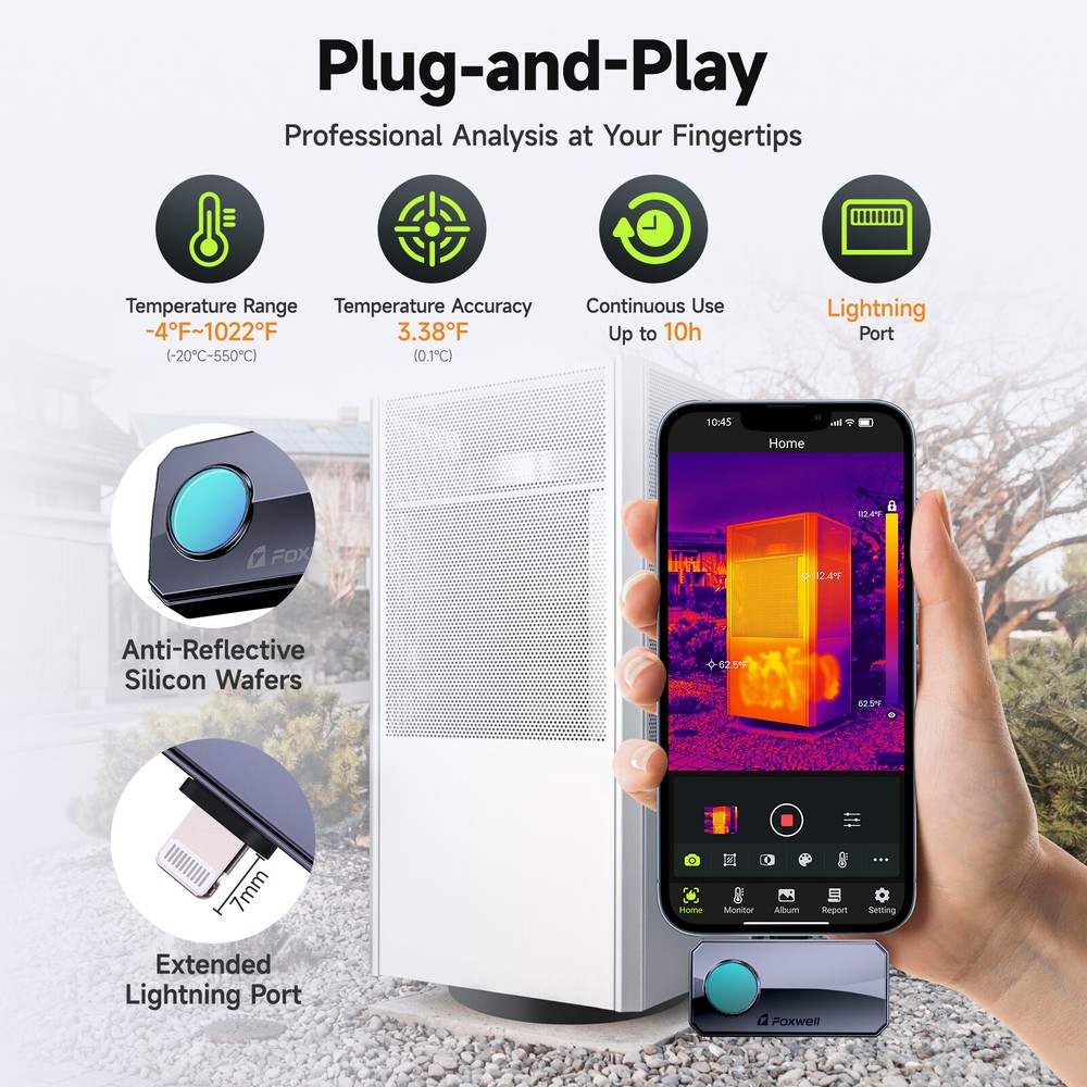 FOXWELL RT100 Thermal Camera Imaging 25Hz Reframe Rate 256x192 IR for Android