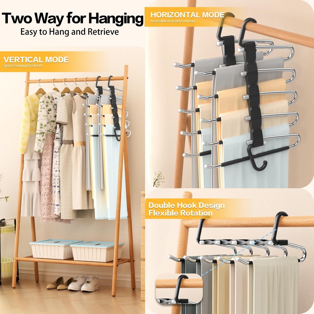 Pants Hangers Space Saving - 2 Pack Closet Organizer and Storage 2, Black