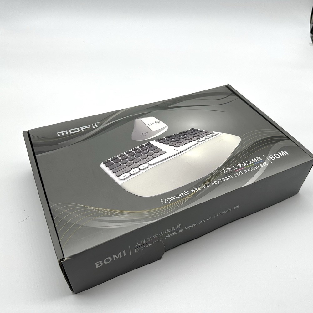 Mofii Wireless Keyboard & Vertical Optical Mouse White USB Split Curved for PC