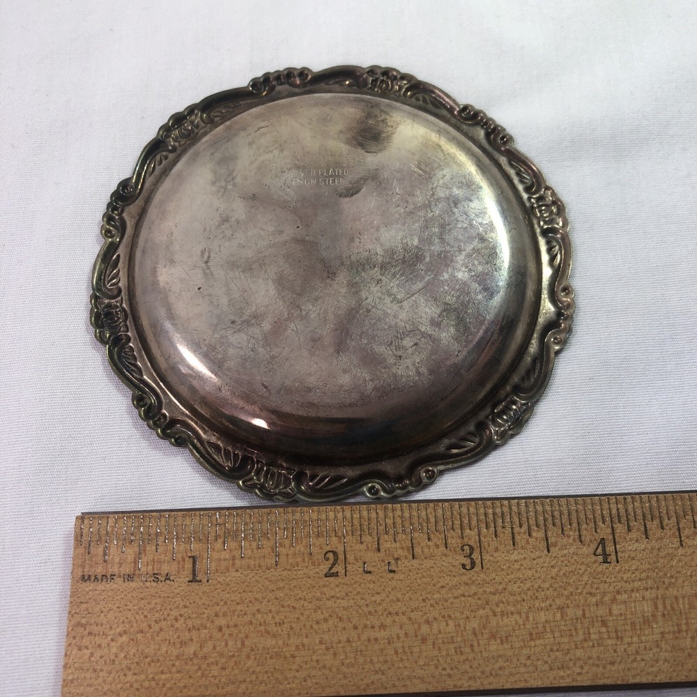 Vintage Silver Plated Trinket Dish Nut Candy Dish 4.25" Diameter Decorative Etch