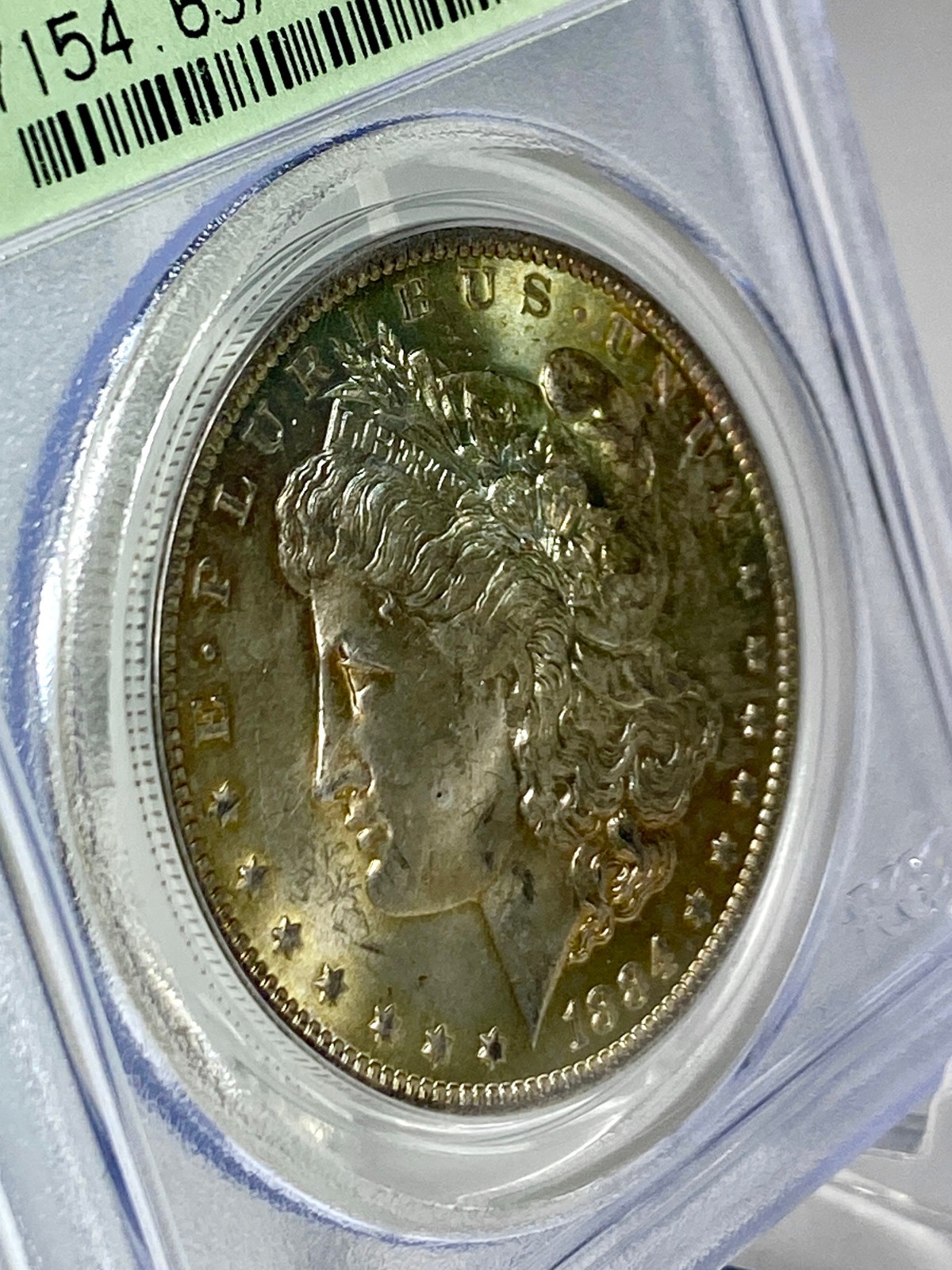 1884-O Morgan Silver 1$ Dollar PCGS MS 63 OGH Yellow with Blue Toned