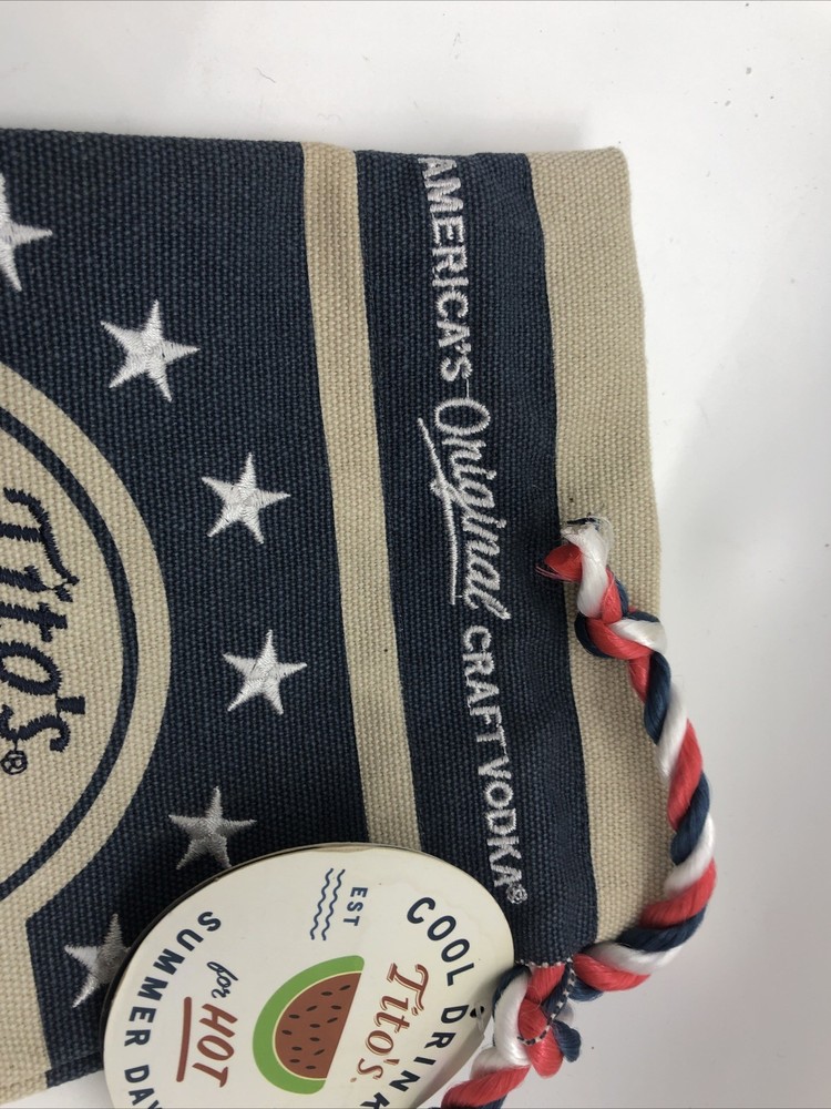 Tito's Vodka Canvas Drawstring Red, White, & Blue Bottle Bag