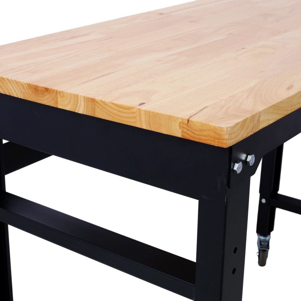 48" Wide Adjustable Height Rolling Workbench with Rubber Wood Top