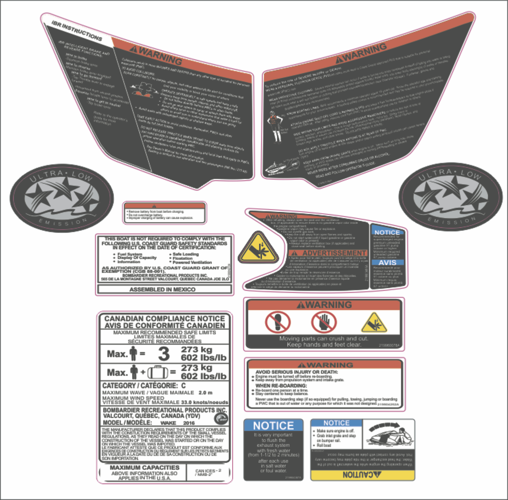 SEADOO RXT X 260 2015 Graphics / Decal Warning / Sticker Kit