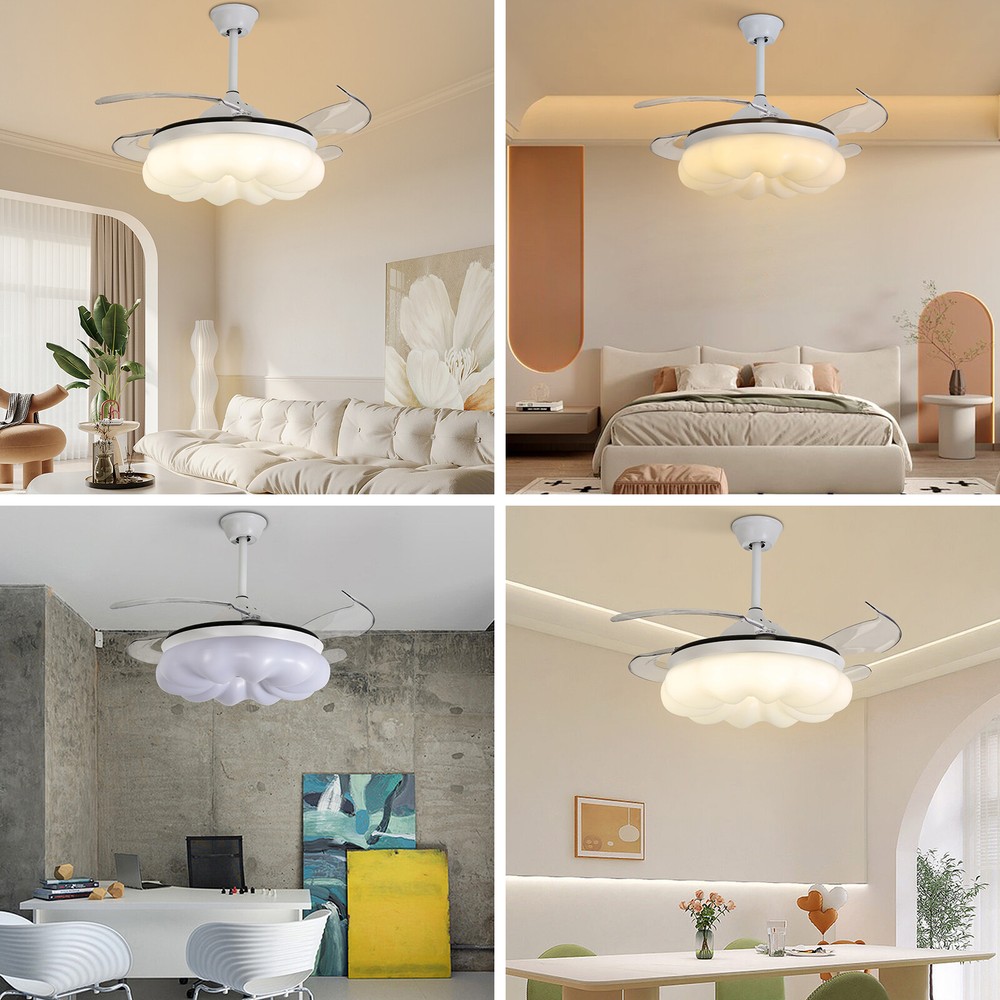42In LED Arcs Cloud Shape 4 Blades Retractable Ceiling Fan Light+Remote Control