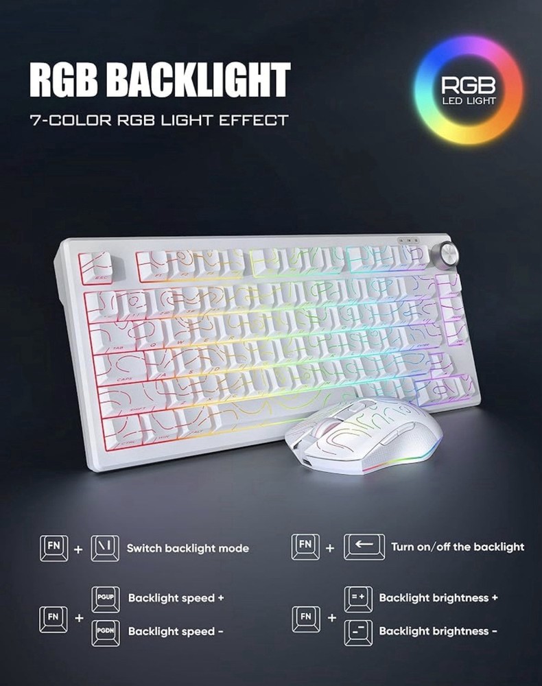 RedThunder K75 Wireless Keyboard and Mouse Combo,75% Membrane Side-Engraved