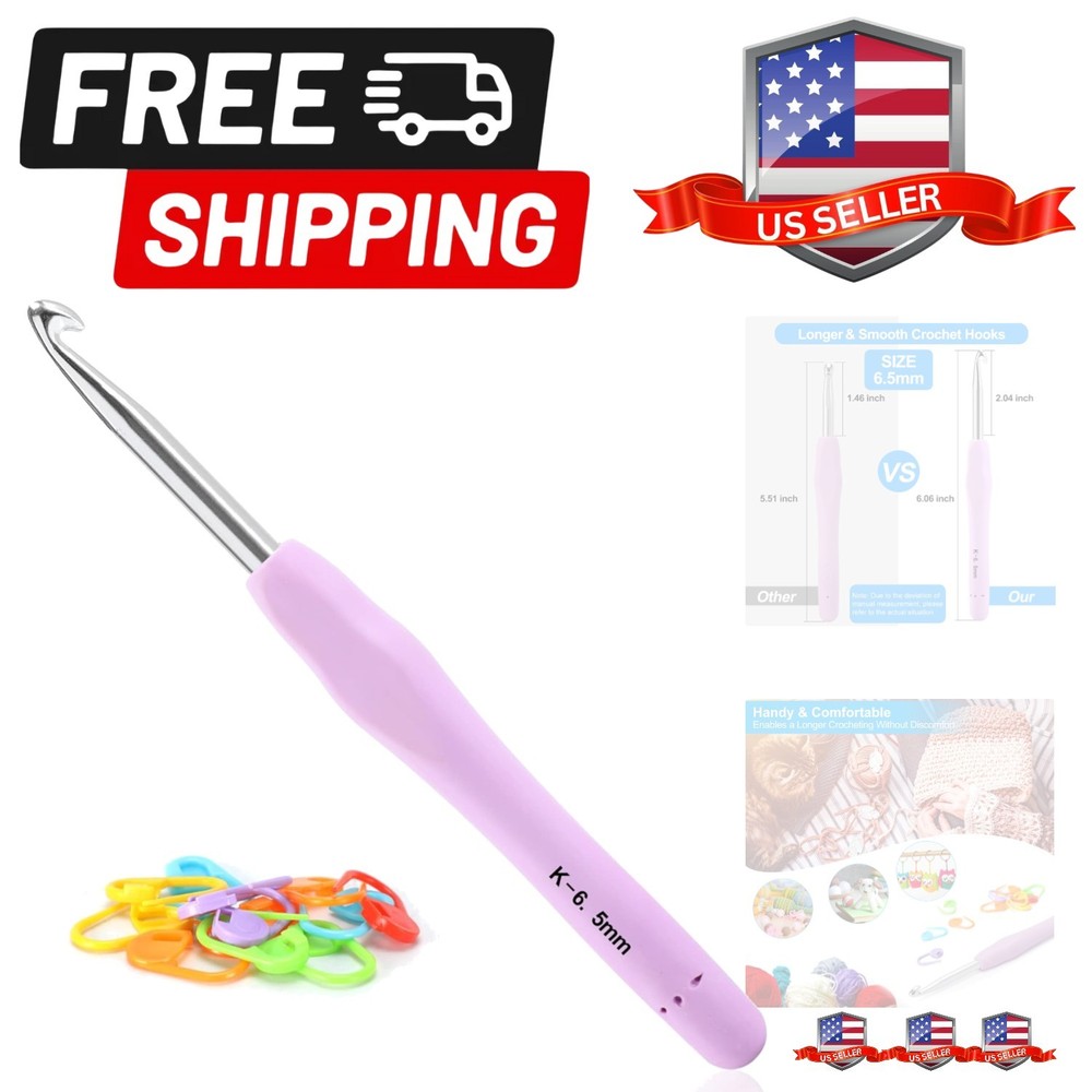 Professional Extra Long 6.5mm Crochet Hooks, Ergonomic Handle Set for Beginne...