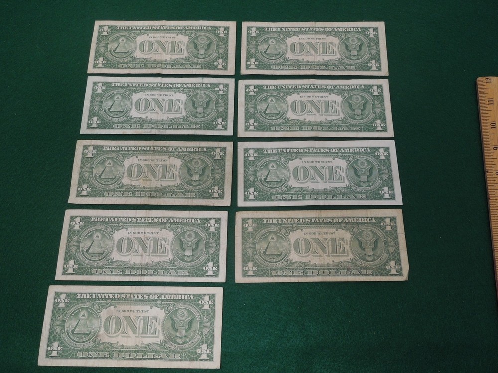 9 each - 1957 $1 USA Dollar, Silver Certificates