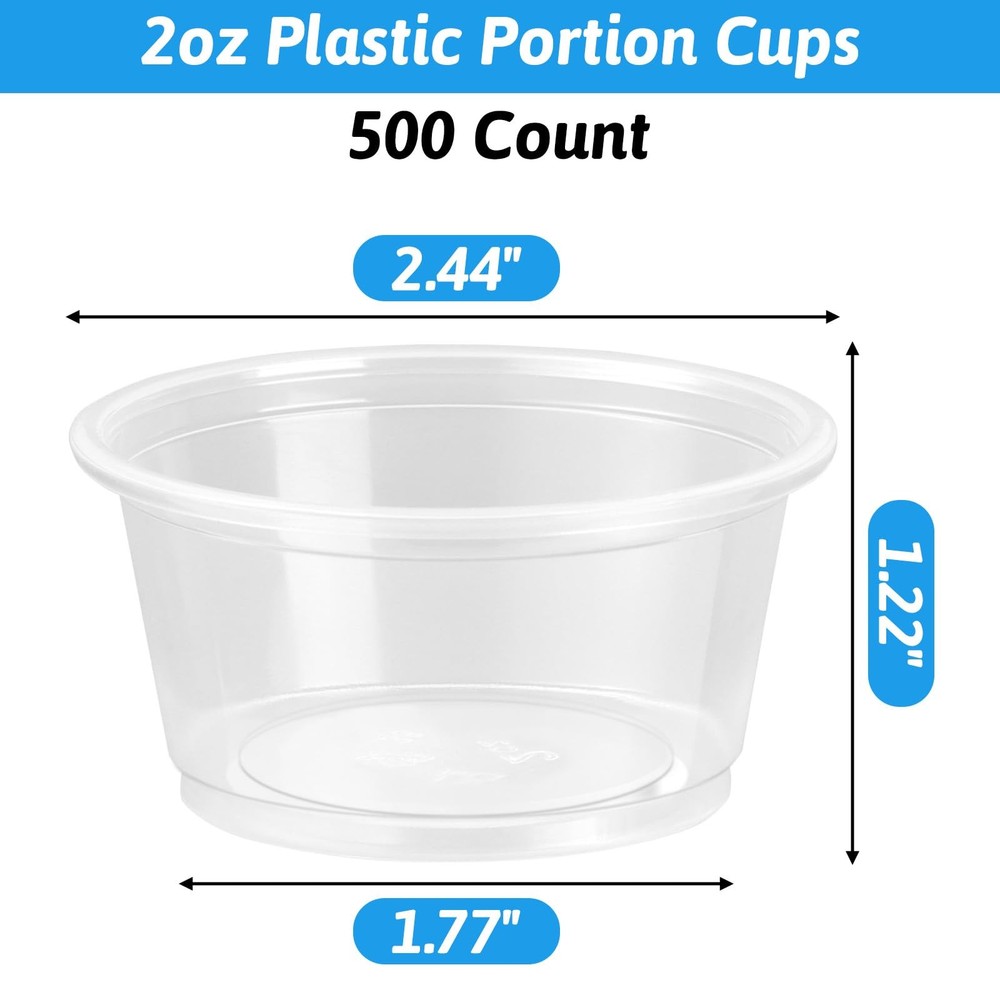 500 Count 2oz Plastic Portion Cups No Lids, Mini Condiment Containers Disposa...