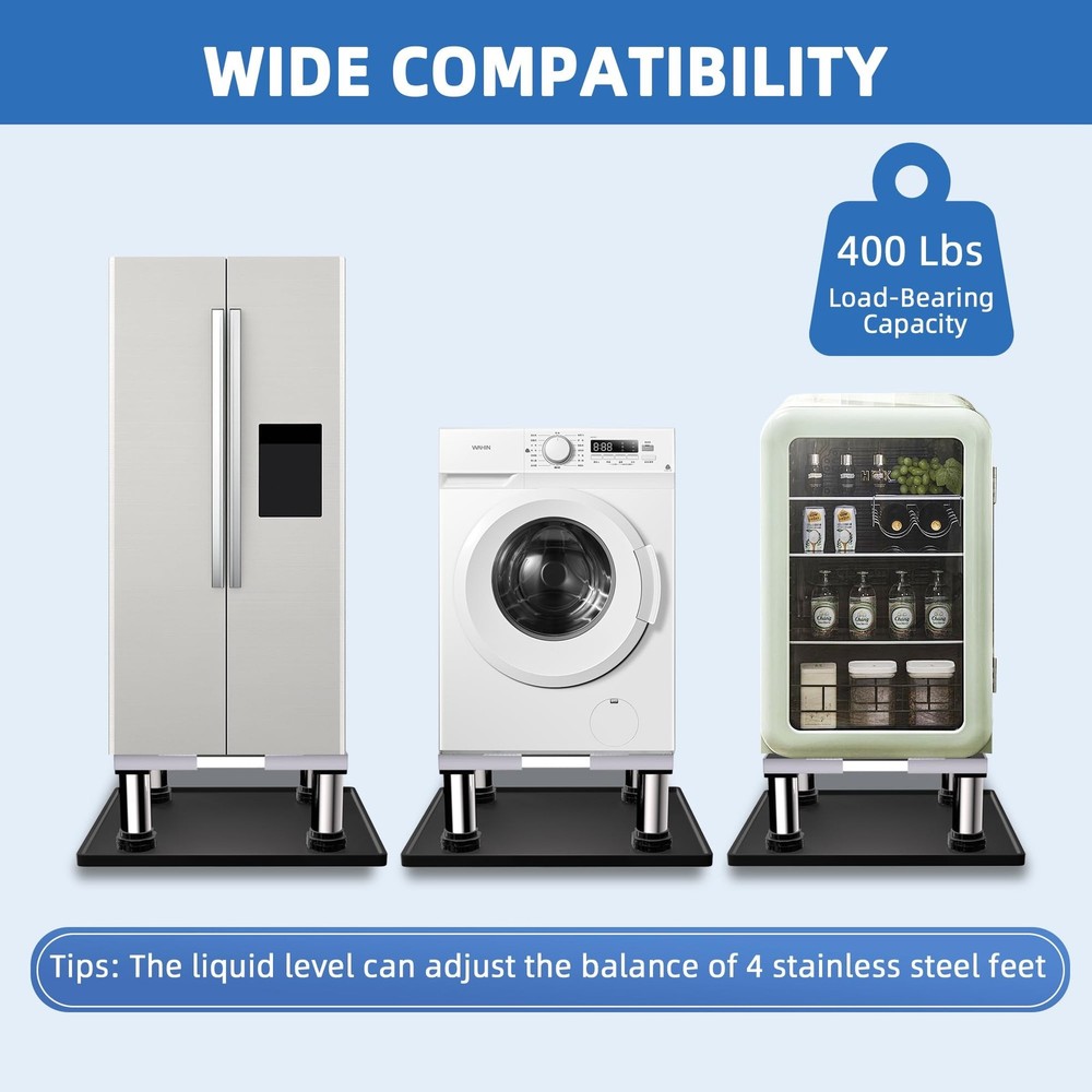 Mini Fridge Stand with Silicone Mat, Adjustable Refrigerator Stand with 4 Sta...
