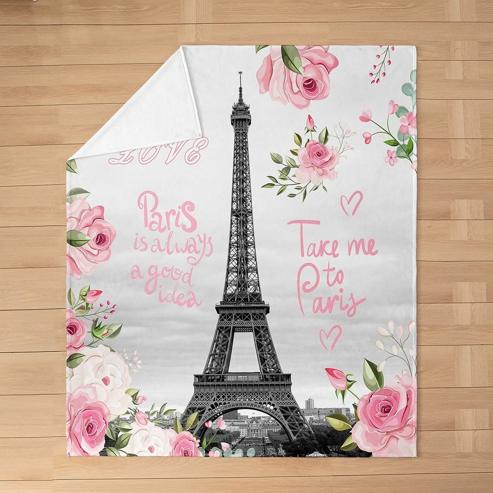Feelyou Paris Tower Pattern Plush Throw Blanket,Eiffel Tower Romant... Fast Ship