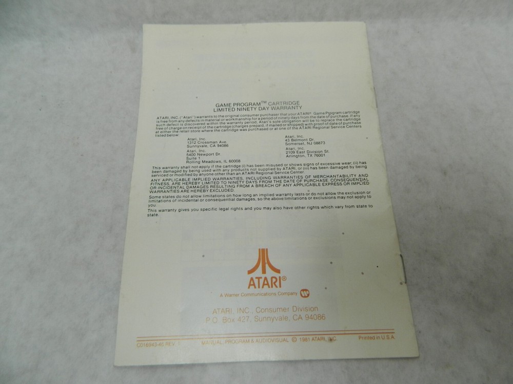 1981 Atari Pac-Man game Instructions CX2646. Sh1