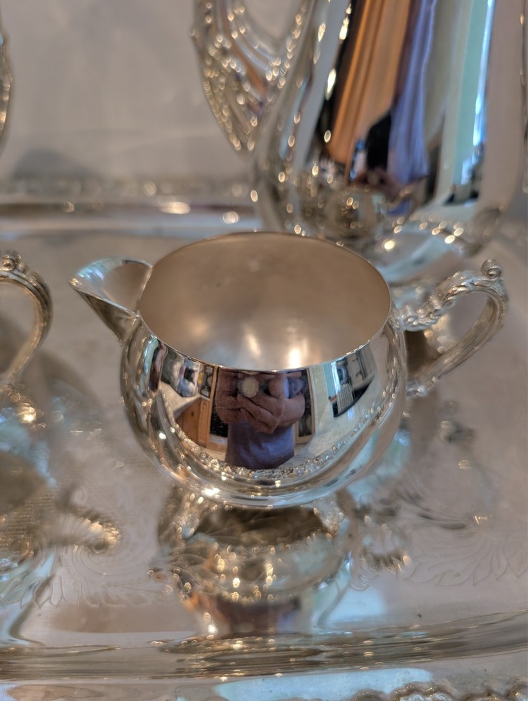 ELEGANCE IN SILVER 4-pc TEA and COFFEE SERVING SET plus SERVING TRAY!