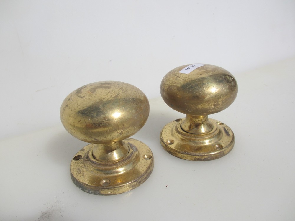 Large Vintage Brass Door Knobs Handles Plates Old Retro