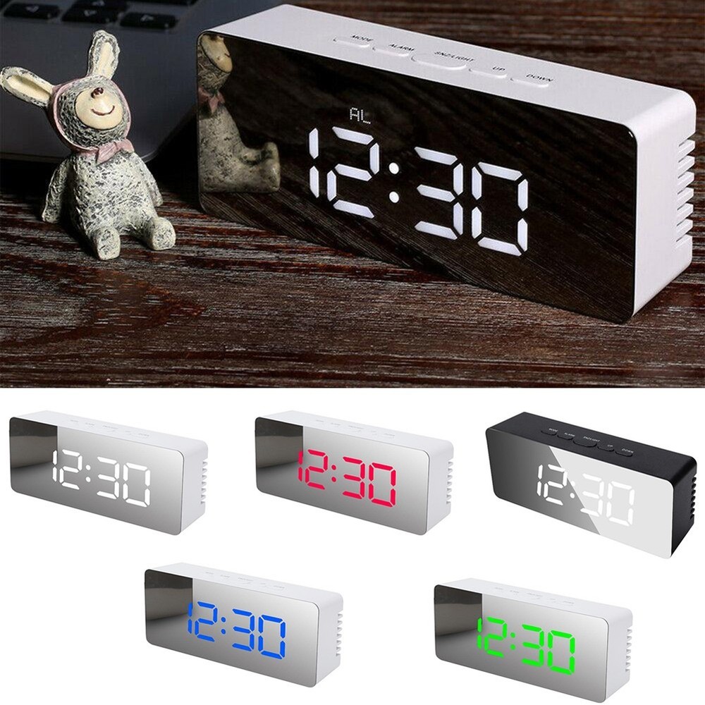 Contemporary Table Clock with Adjustable Brightness and Mirror Display