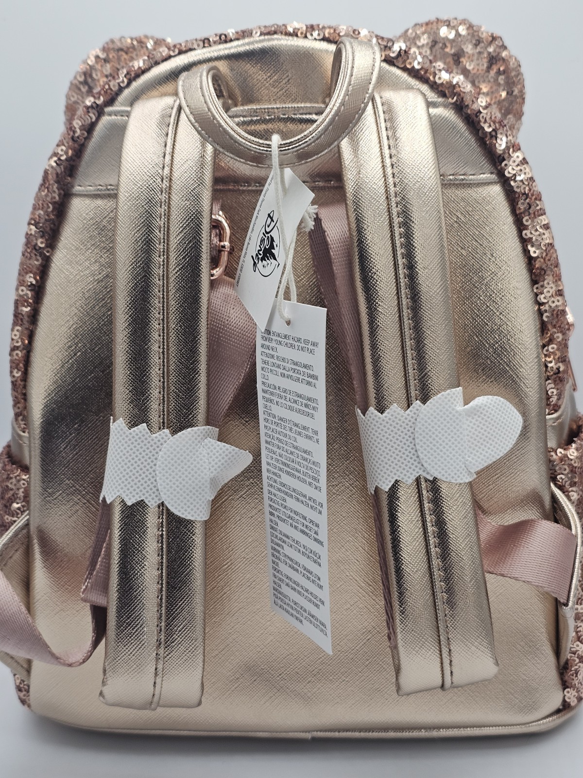 NEW Disney Parks Loungefly Rose Gold Sequin Minnie Mouse Ears Backpack Carry Bag