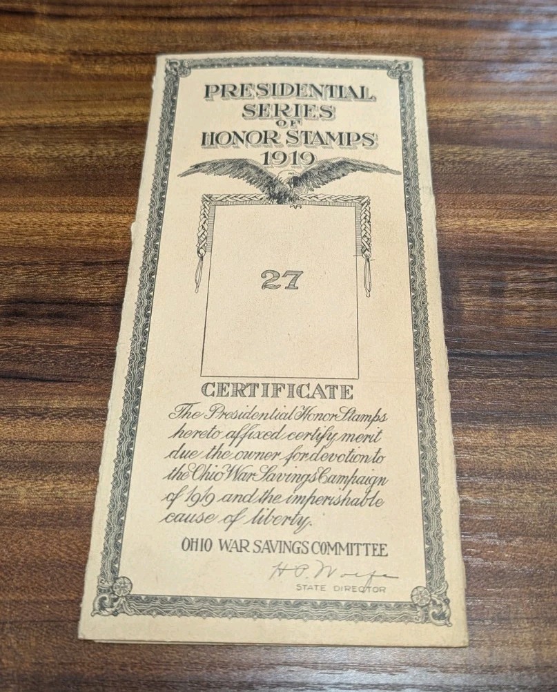 1919 Ohio War Savings Committee Envelope, Booklet and 23 Honor Stamps HTF