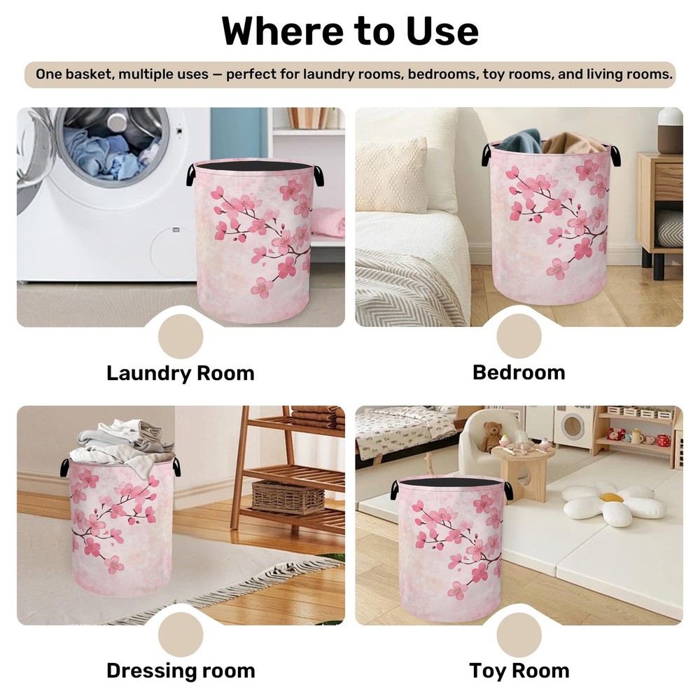 Pink Cherry Blossoms Laundry Basket - Extra Large Foldable Laundry Hamper for...