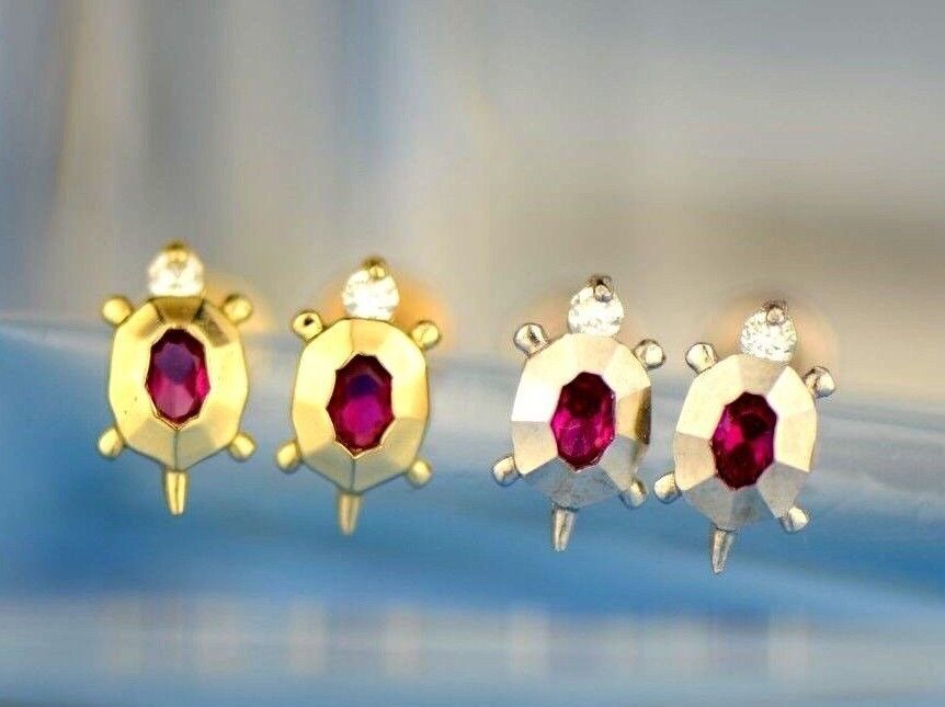 14k Yellow or White Gold Turtle CZ Stud Earring